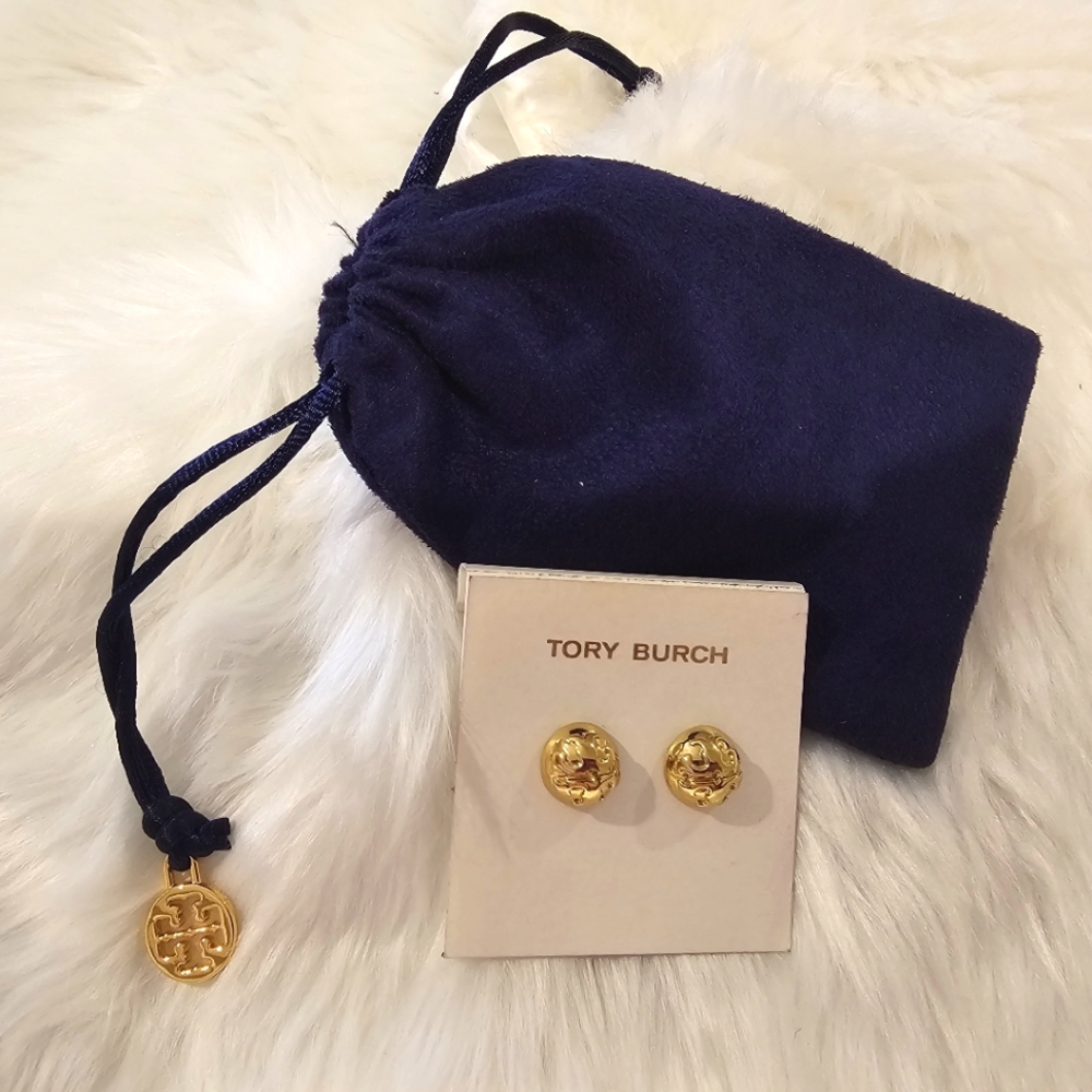 Tory Burch Gold Decorative Stud Earrings